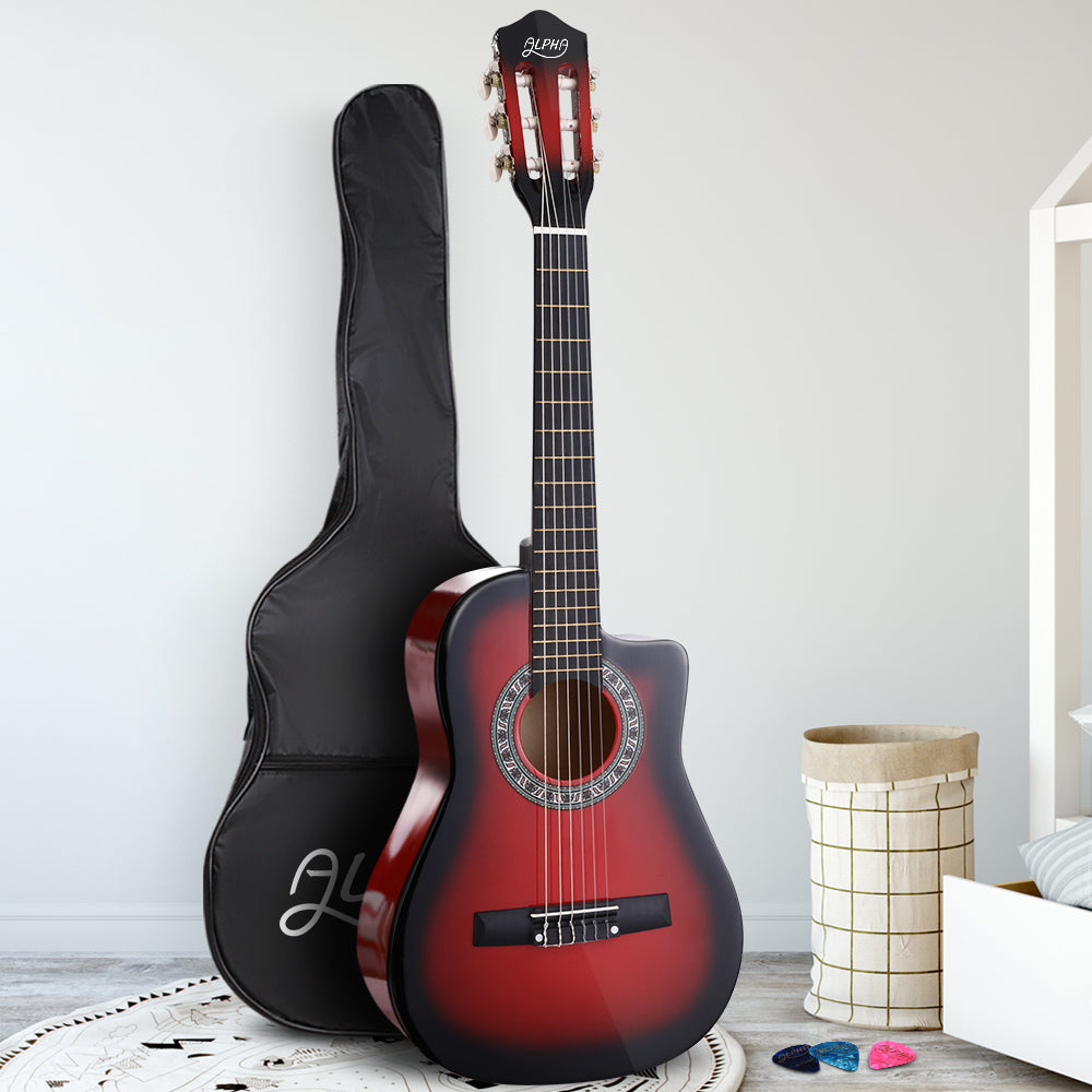 Buy 34" Inch Classical Acoustic Cutaway Wooden Kids Guitar 1/2 Size Red Online Australia at BargainTown