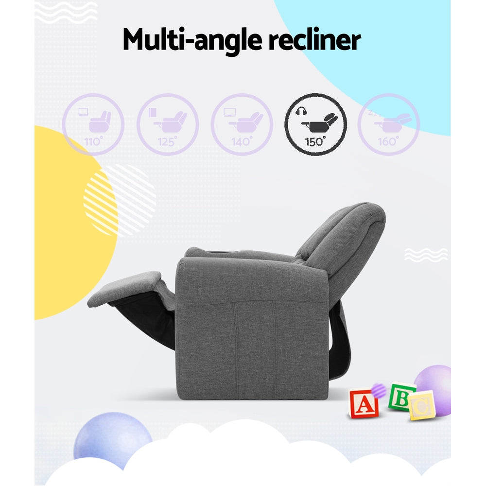 Kids Recliner Chair Linen Grey