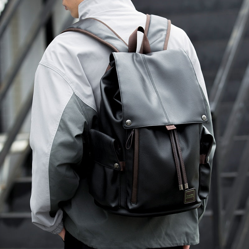 Vintage Leather Travel Laptop Backpack With USB Charging Port