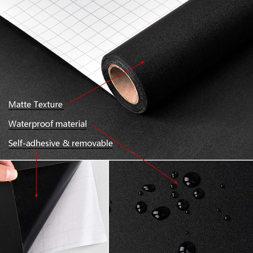 40cm Wide Matte Black Vinyl Peel And Stick Contact Paper Wallpaper