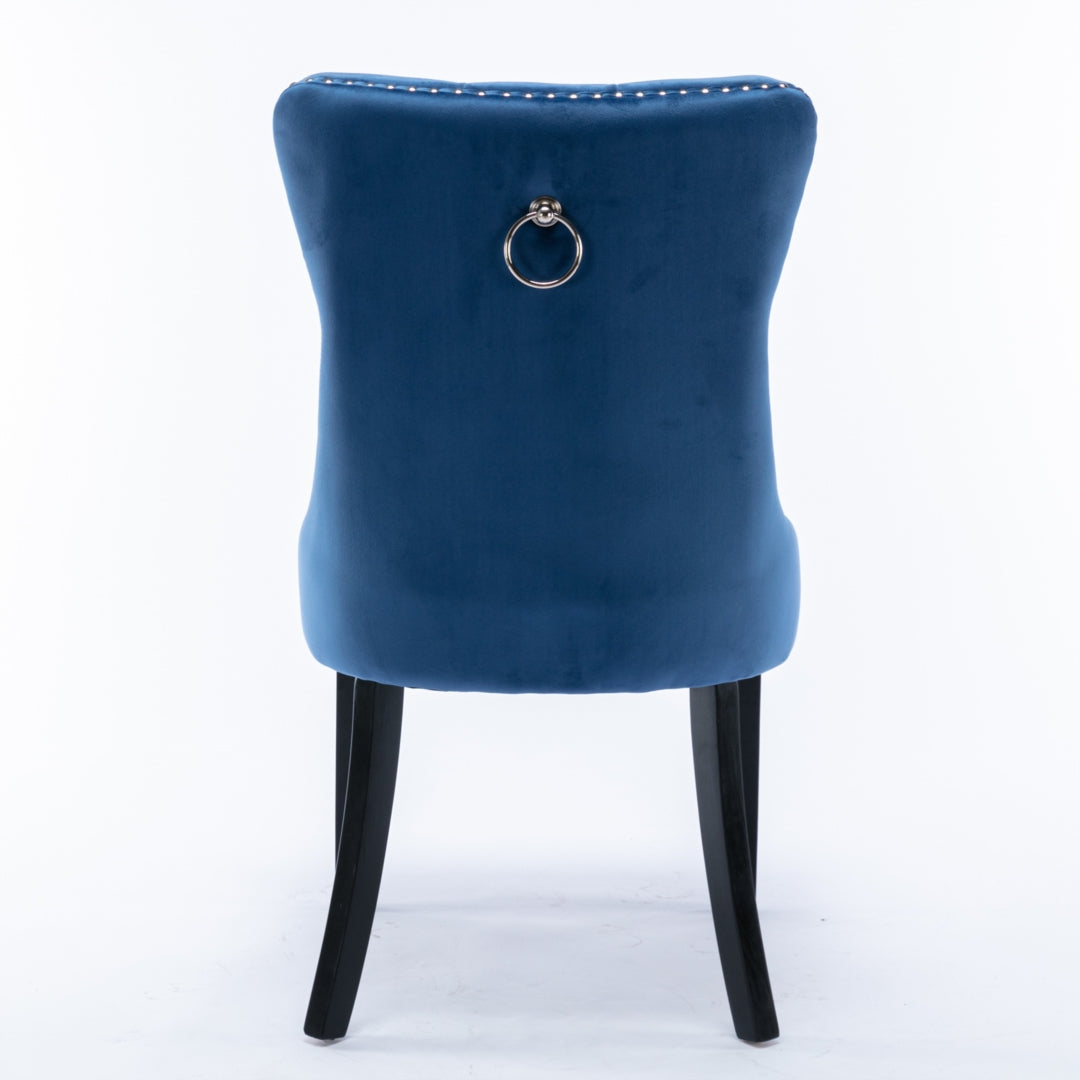 Set of 4 Velvet Dining Chairs Upholstered With Studs - Blue