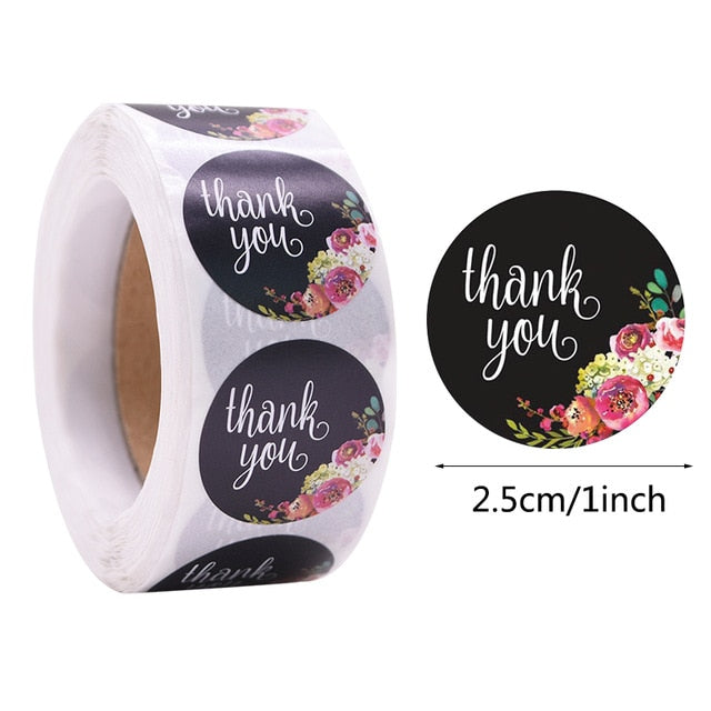 Buy Thank You Flowers Stickers 500pcs/Roll Black Online Australia at BargainTown
