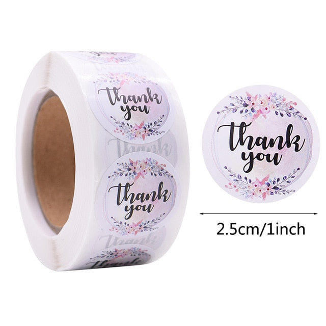 Flowers Thank You Stickers 500pcs/Roll Mix Purple