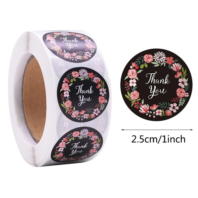 Buy Flowers Thank You Stickers 500pcs/Roll Black Online Australia at BargainTown