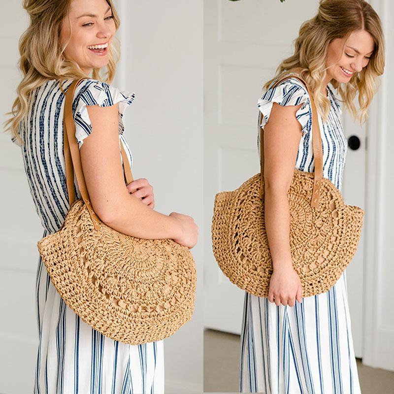 Buy Boho Handmade Round Straw Tote Shoulder Bag Online Australia at BargainTown