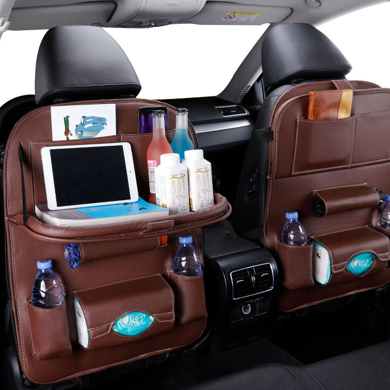 Buy Universal PU Leather Car Back Seat Organiser With Folding Tray Online Australia at BargainTown