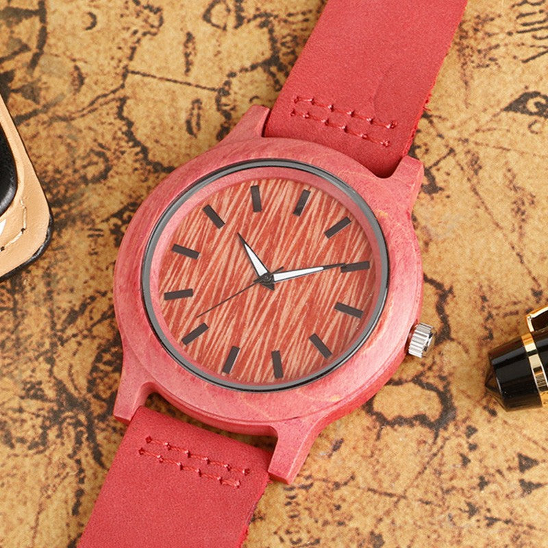 Buy Natural Red & Pink Handmade Genuine Leather Bamboo Watch Online Australia at BargainTown