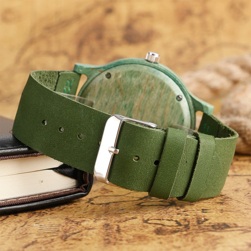 Buy Natural Green Handmade Genuine Leather Bamboo Watch Online Australia at BargainTown
