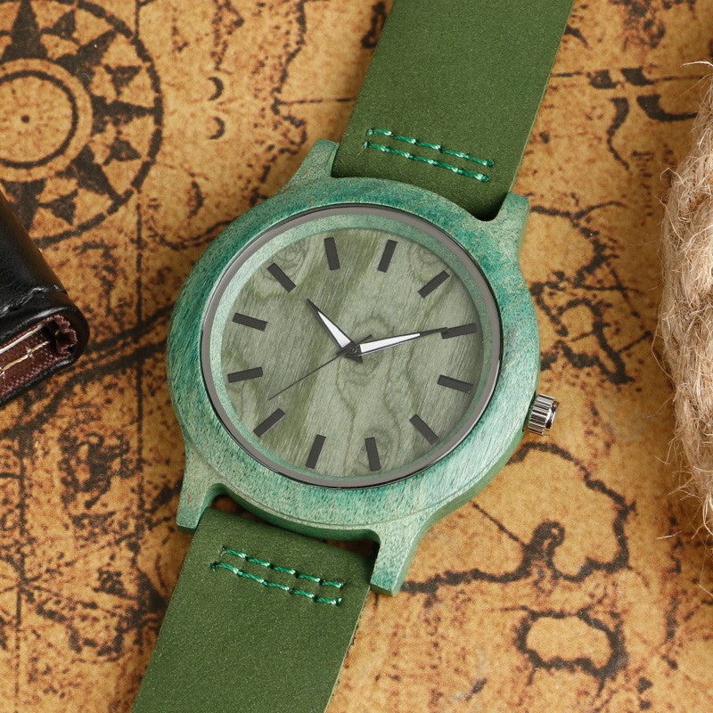 Buy Natural Green Handmade Genuine Leather Bamboo Watch Online Australia at BargainTown