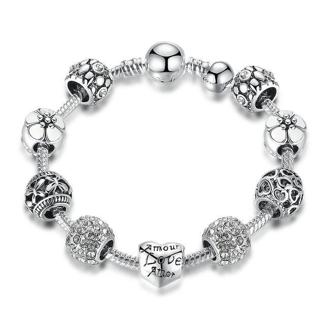 Buy Flower Beads Antique Silver Charm Bracelet Online Australia at BargainTown