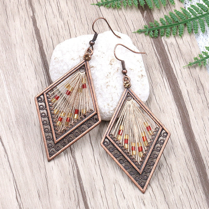 Buy Retro Geometric Thread Drop Earrings Online Australia at BargainTown