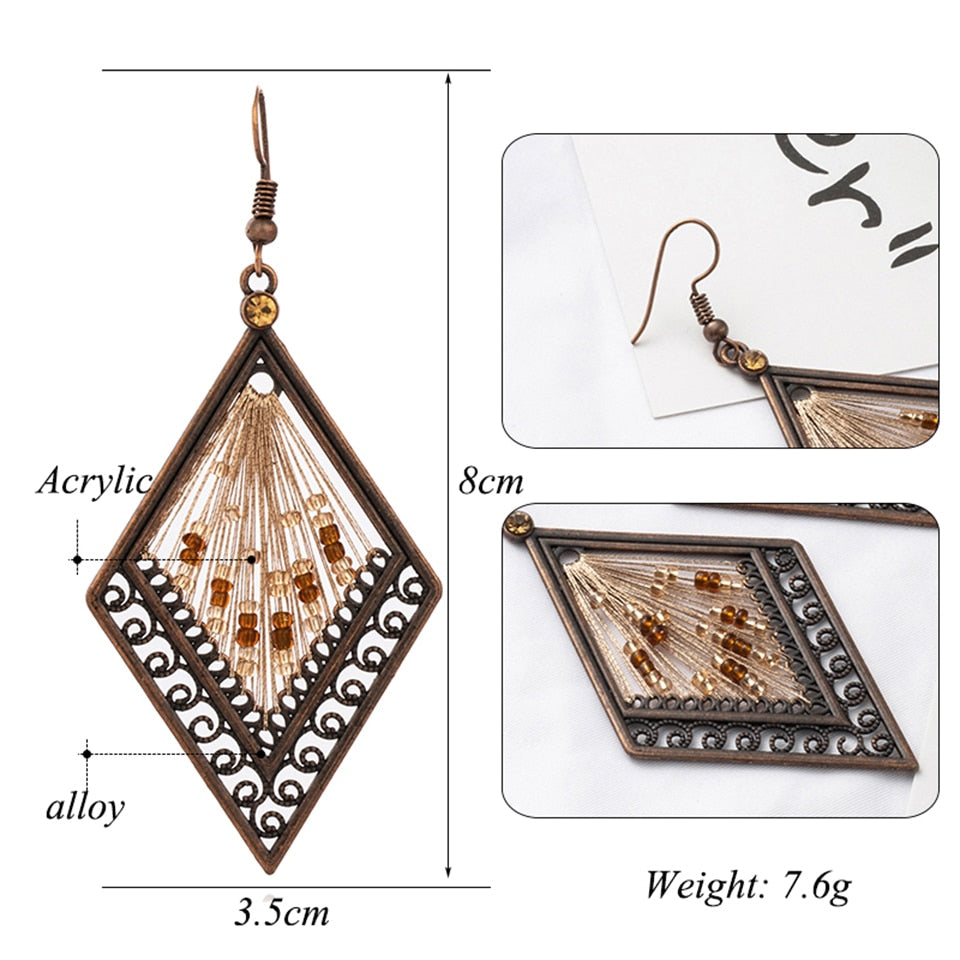 Buy Retro Geometric Thread Drop Earrings Online Australia at BargainTown