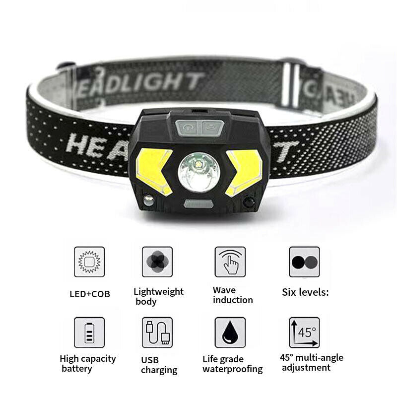 Buy Head Torch LED Headlight COB Camping Headlamp USB Rechargeable Online Australia at BargainTown