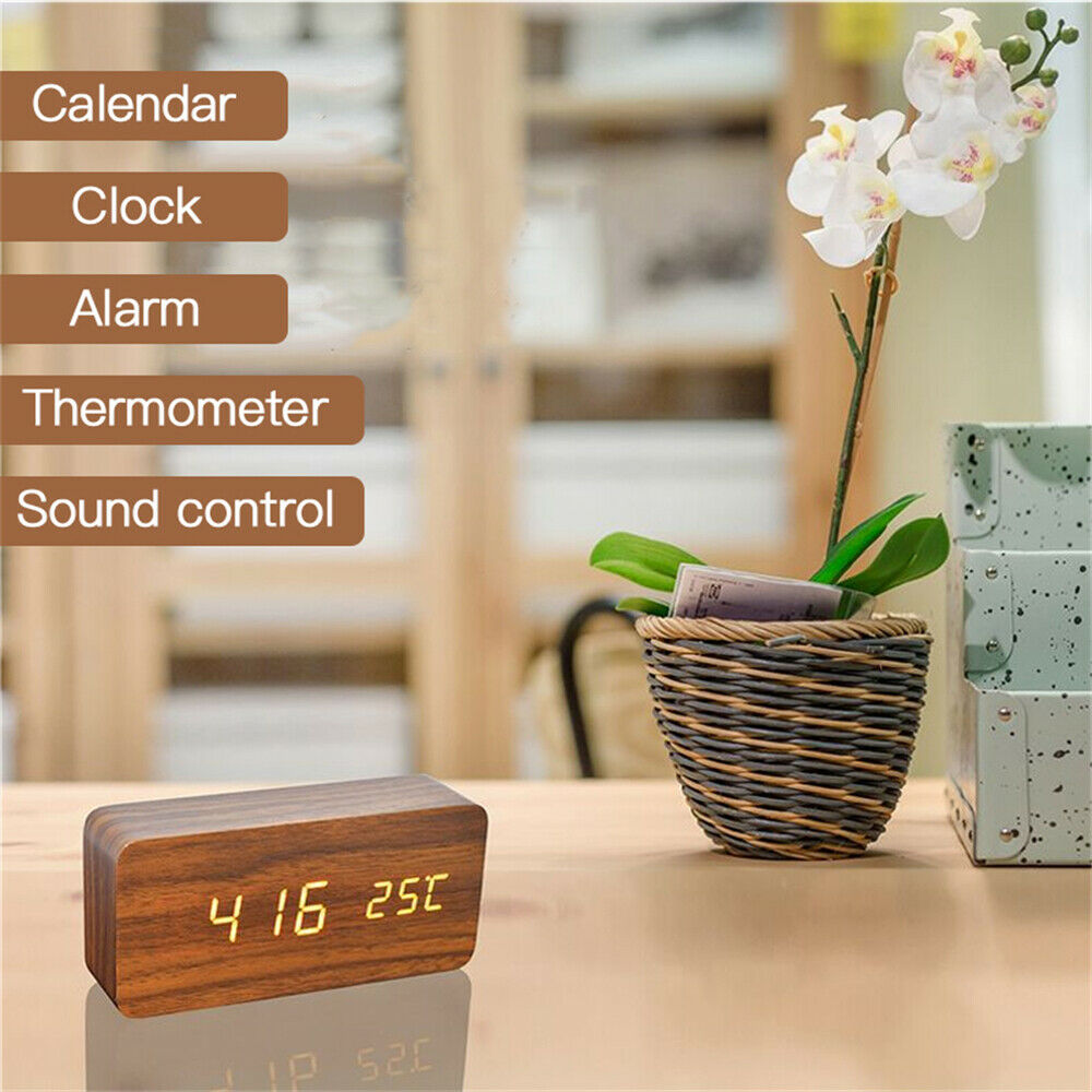 Buy LED Digital Wooden Alarm Clock with Temperature Display Online Australia at BargainTown