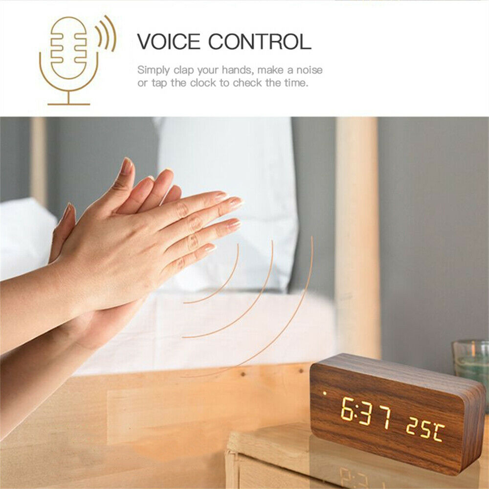 Buy LED Digital Wooden Alarm Clock with Temperature Display Online Australia at BargainTown